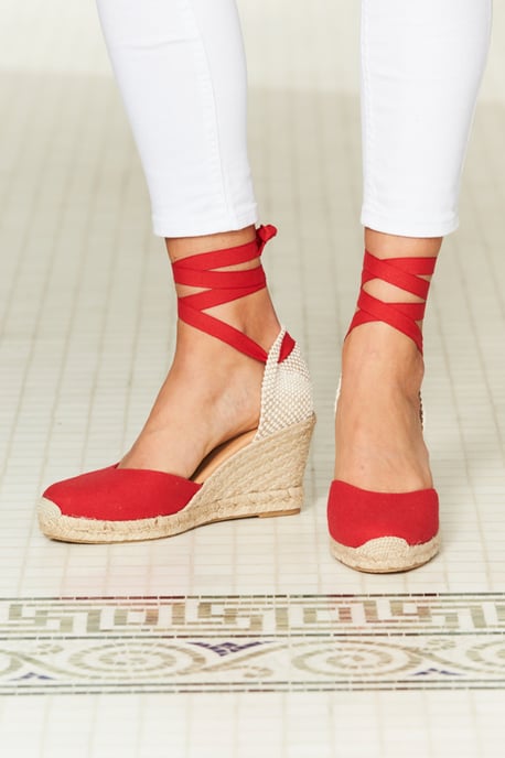 Perla Red Canvas Valenciana Wedge Espadrille