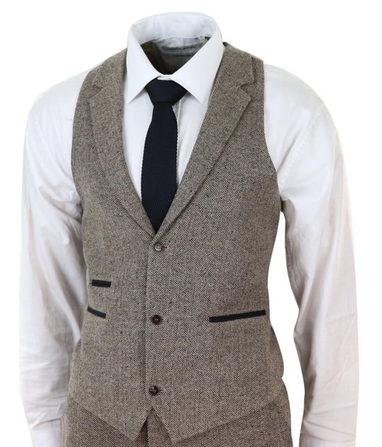 Traje de tweed de tres piezas marrón roble para hombre, estilo vintage de espiga, estilo retro de los años 20, Peaky Blinders - Image 4