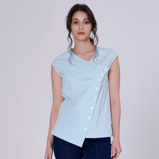 Double breasted pleated asymmetric top - Image 2