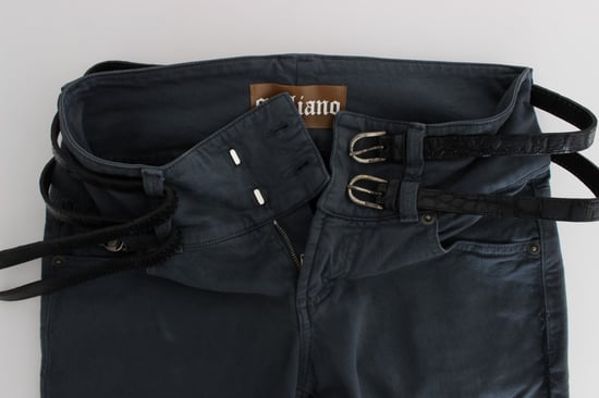 Jeans de mezclilla azul de algodón de corte slim ajustado a la cintura alta Galliano - Image 5