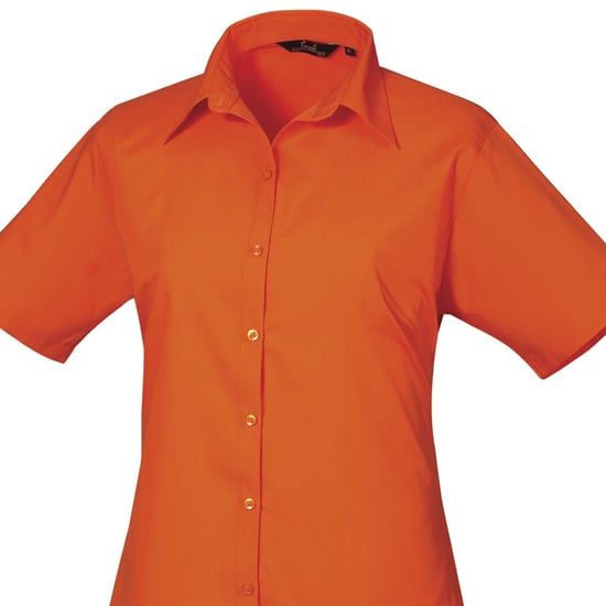 Premier Short Sleeve Poplin Blouse / Plain Work Shirt (Orange) - Image 2