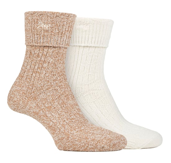 Calcetines para mujer con puño vuelto | Jeep | Calcetines para mujer con bota de senderismo, cómodos calcetines de poliéster de alto rendimiento - Topo / Crema - Image 1