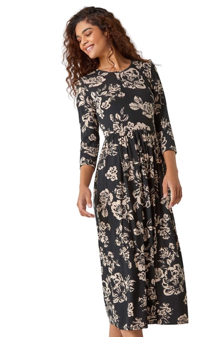 Floral Pocket Stretch Midi Dress