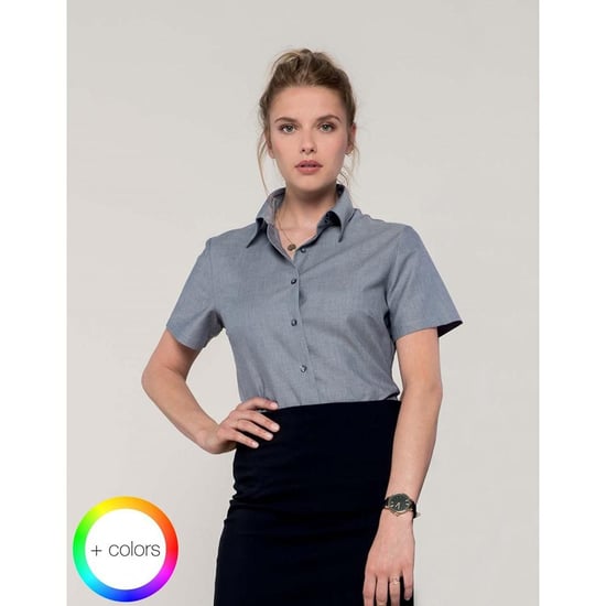 Russell Collection Ladies/Womens Short Sleeve Easy Care Oxford Shirt (Silver Grey) - Image 2