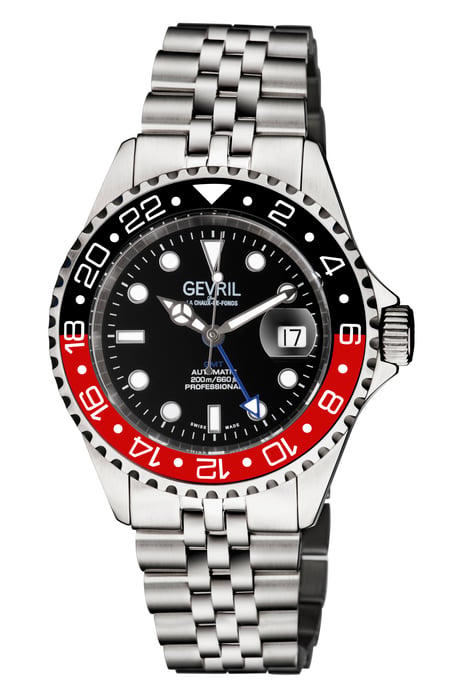 Reloj de acero inoxidable Gevril Men's Wall Street 4954B con movimiento GMT automático suizo, SW330, fecha luminosa. - Image 1