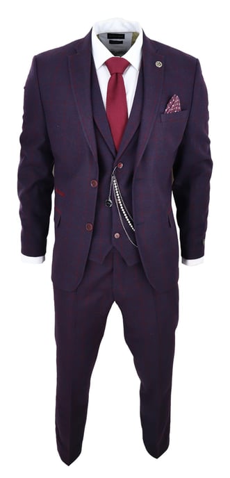 Traje de tweed de 3 piezas para hombre, a cuadros morados ciruela, Peaky Blinders, clásico Gatsby de los años 20 - Image 2