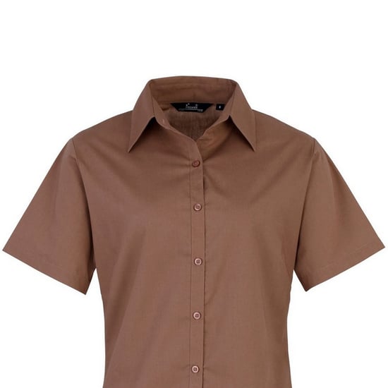 Premier Short Sleeve Poplin Blouse / Plain Work Shirt (Brown) - Image 2