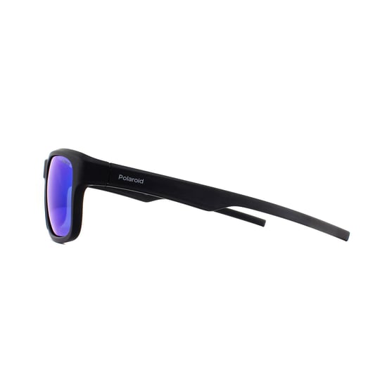 Polaroid Rectangle Mens Matte Black Grey Blue Mirror Polarized Sunglasses