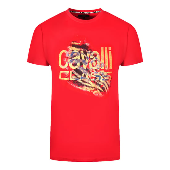 Camiseta Roja con Logo Bold de Print de Tigre Desgarrado Cavalli Class - Image 1