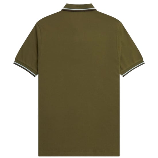 Polo verde oscuro con cuello con ribetes dobles en marrón de Fred Perry - Image 2