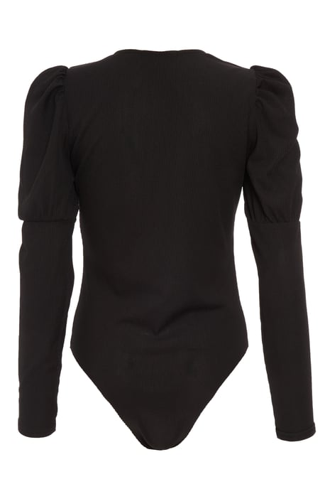 Black Ribbed Puff Sleeve Chain Bodysuit