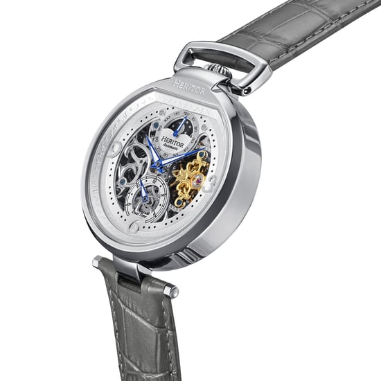 Heritor Automatic Lincoln Leather-Band Skeleton Watch with Moon Phase