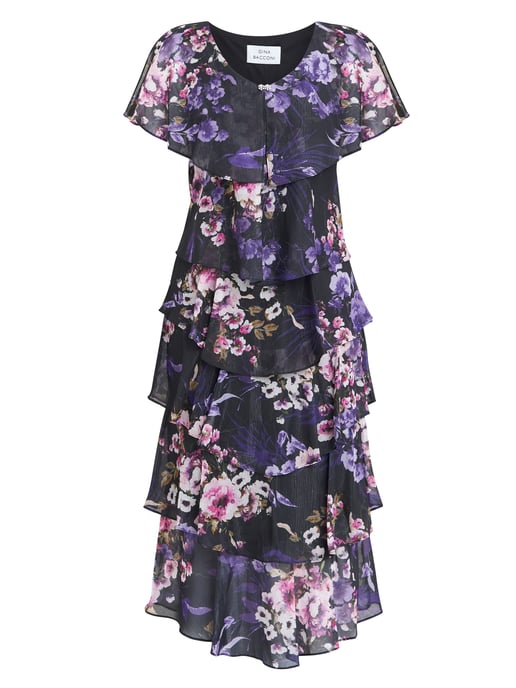Leticia Floral Print Midi Tiered Dress