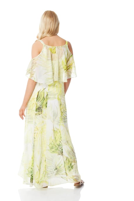 Leaf Print Cold Shoulder Maxi Dress