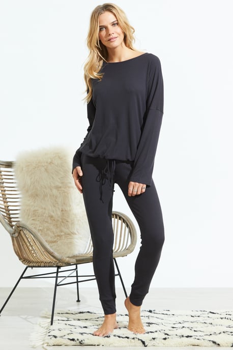 Slate Grey Rib Drawstring Loungewear Top