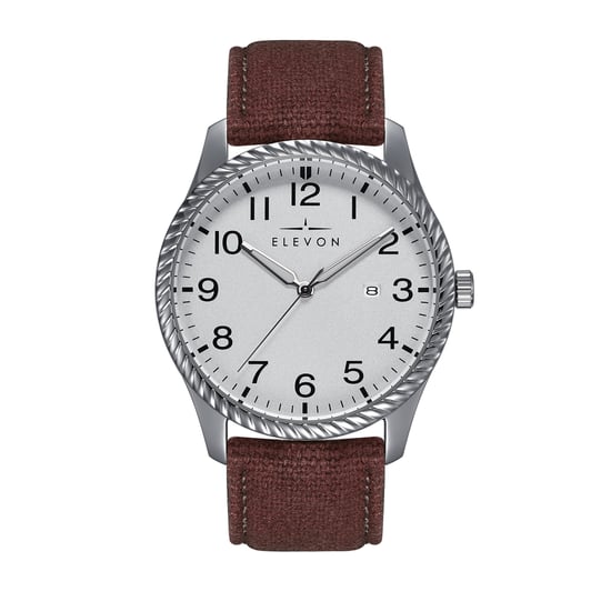 Elevon Crosswind Canvas-Overlaid Leather-Band Watch w/ Date