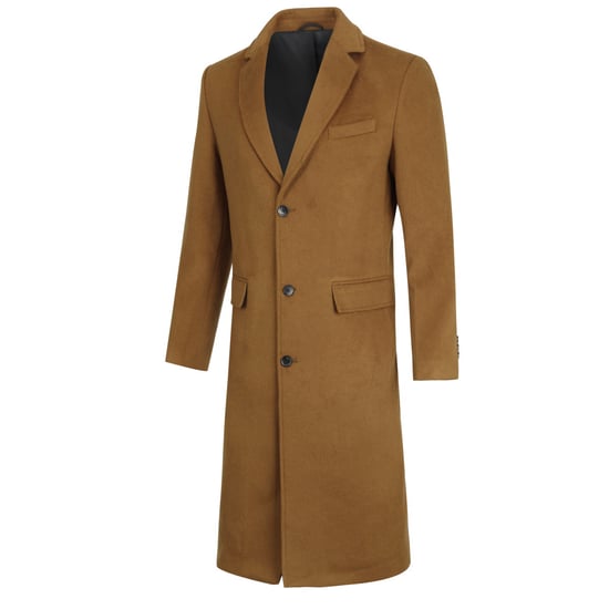 Men's Knee-Length Winter Wool Coat Slim Fit Turn-Down Collar Business Coats Khaki - Image 2
