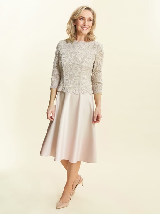 Sara Lace And Satin Mock Two-Piece Short Dress