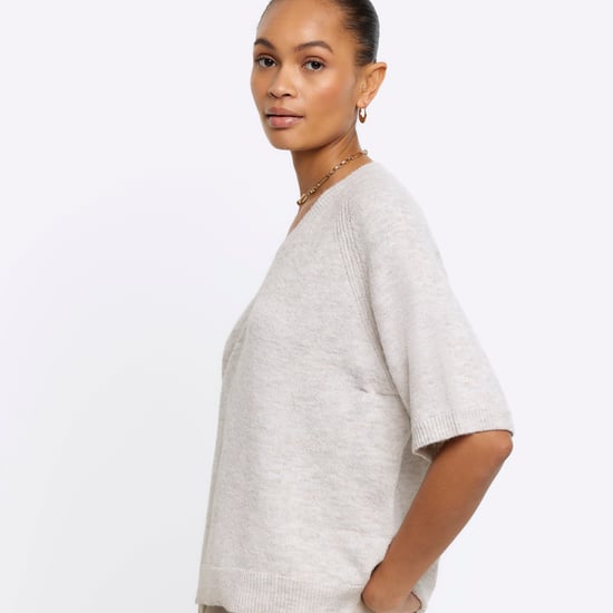River Island Womens T-Shirt Cream Knit