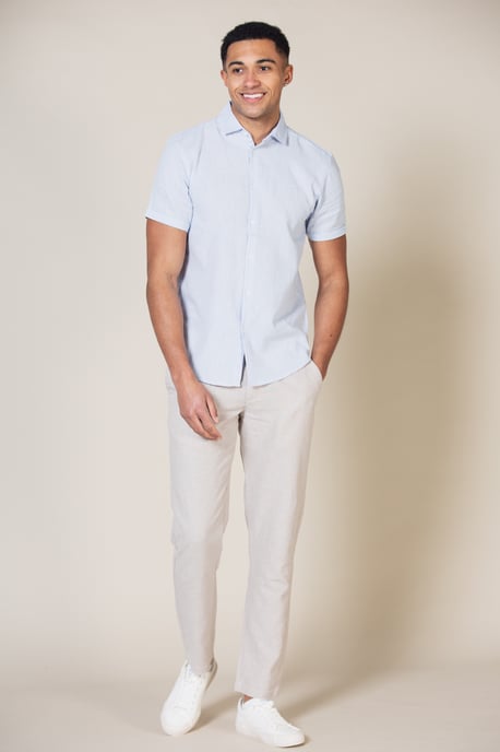 Blue 'Jafari' Linen Blend Short Sleeve Button-Up Shirt