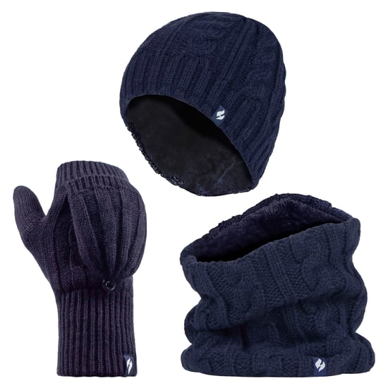 Heat Holders - Set de gorro térmico de invierno, calentador de cuello y guantes convertibles para mujer - Azul marino - Image 1
