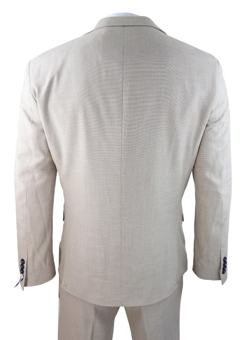 Traje clásico de verano y primavera de lino color crema de 3 piezas para hombre - Image 3