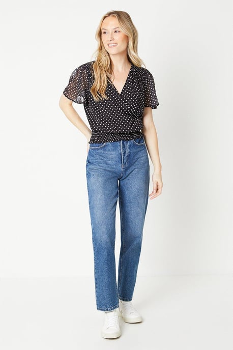 Spot Chiffon Shirred Hem Wrap Blouse - Image 2