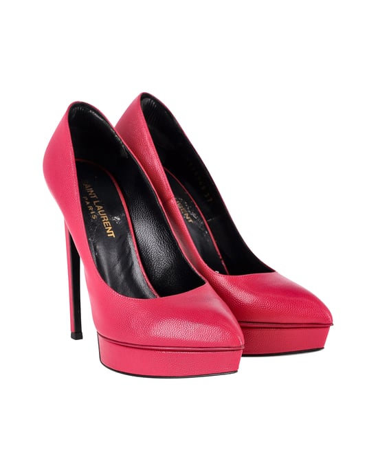 Saint Laurent Platform Pumps in Pink Leather - Image 4