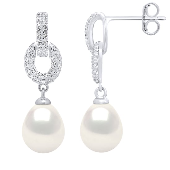 Hanging Earrings Real Cultured Freshwater Pearls Pear 8-9 mm - Image 1