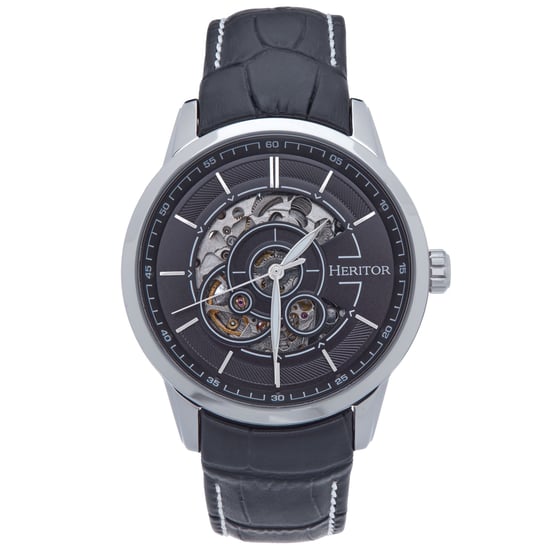 Heritor Automatic Davies Semi-Skeleton Leather-Band Watch