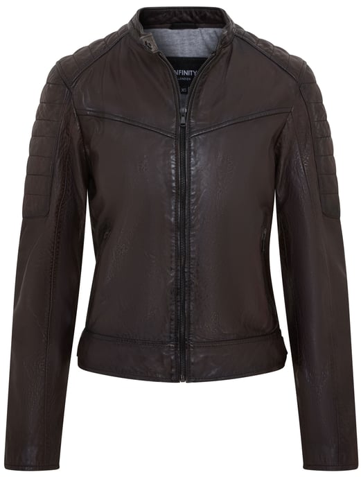 Womens Brown Retro Quilted Leather Biker Jacket - Horten