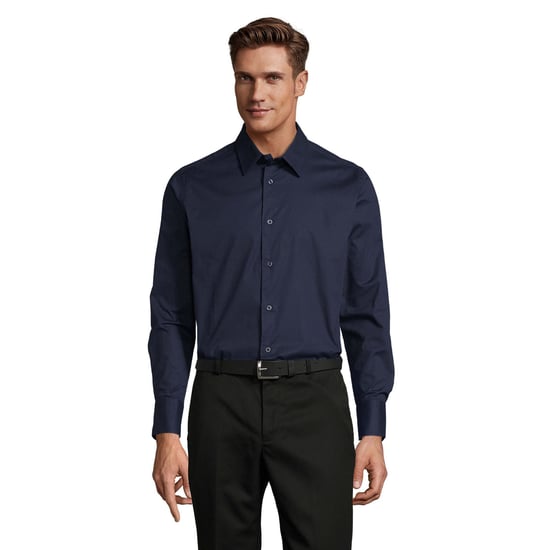 SOLS Mens Brighton Stretch Long-Sleeved Business Shirt (Dark Blue) - Image 1