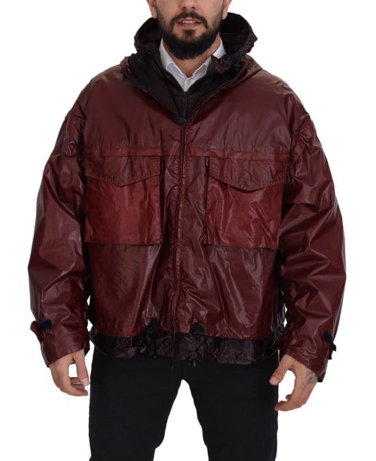 Chaqueta con capucha de algodón burdeos de cierre completo para hombre Dolce & Gabbana - Image 1