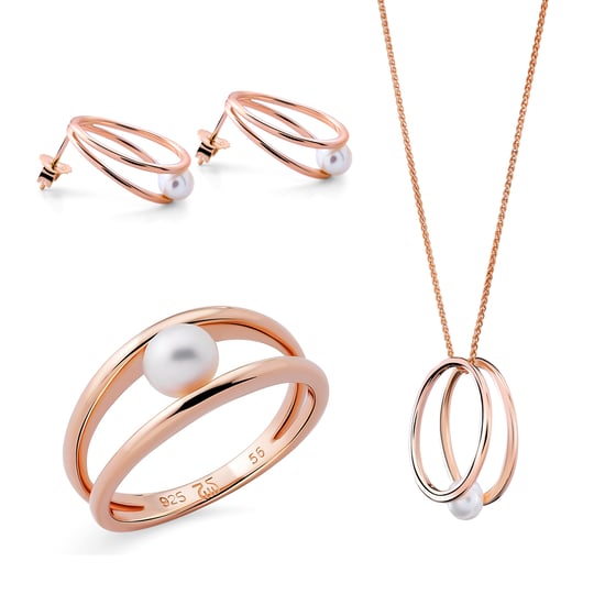Orphelia 'Heloise' Women's 925 Sterling Silver Set: Necklace + Earrings + Ring - Rose SET-7509
