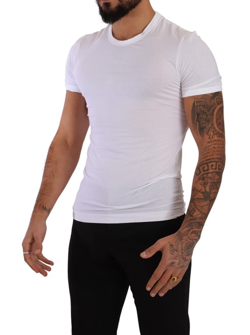Camiseta de algodón elástica blanca de cuello redondo para hombre de Dolce & Gabbana - Image 2