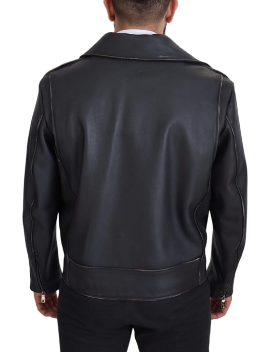 Chaqueta de Hombre de Cuero Negro Biker con Cremallera de Dolce & Gabbana - Image 3