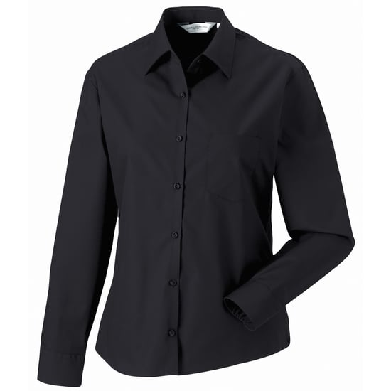 Jerzees Ladies/Womens Long Sleeve Pure Cotton Work Shirt (Black) - Image 2