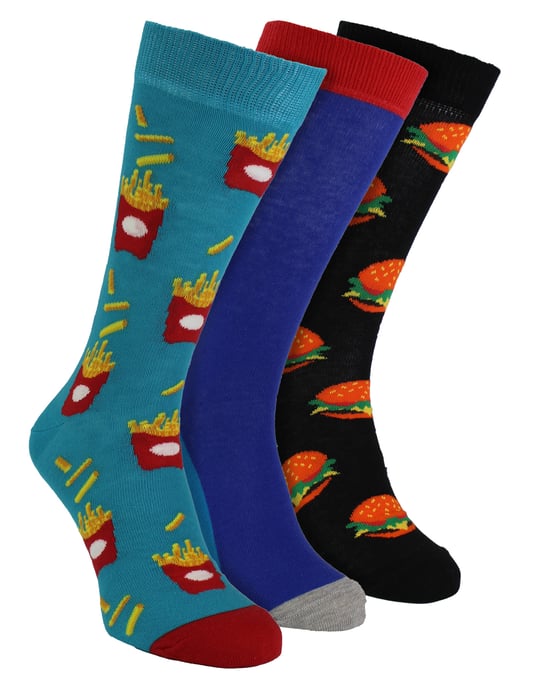 HS by Happy Socks - Pack de 3 Calcetines de vestir Classic Burger & Fries para hombre - Fries - Image 1