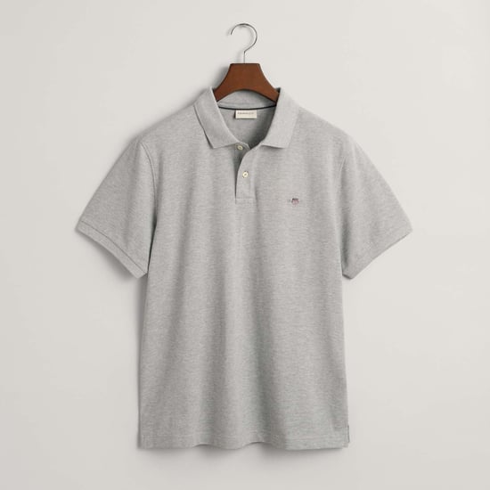 Men's Gant Embroidered Archive Shield Polo Shirt in Grey - Image 1