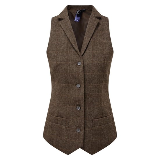 Premier Womens/Ladies Herringbone Waistcoat (Brown) - Image 1