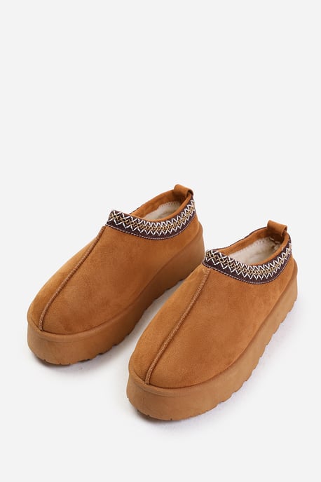 Wheres That From Womens 'Freeze' Flatform Embroidered Low Ankle Slipper Boots