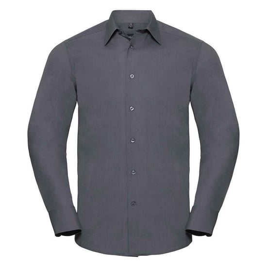 Russell Collection Mens Poplin Tailored Long-Sleeved Shirt (Convoy Grey) - Image 1