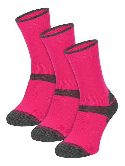 Paquete de 3 pares de calcetines de senderismo para niños de lana merino | Calcetines ligeros antihumedad para niños y niñas - Rosa - Image 1