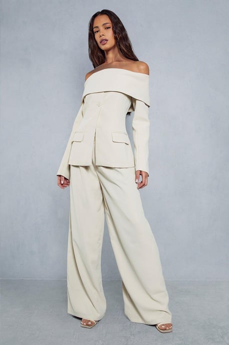 Tailored Bardot Fitted Blazer Top