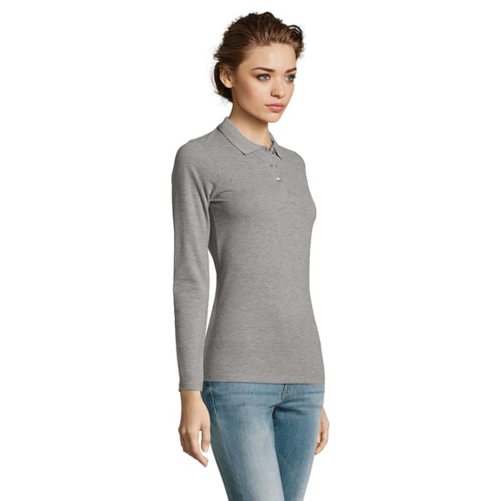 SOLS Womens/Ladies Perfect Long Sleeve Pique Polo Shirt (Grey Marl) - Image 6