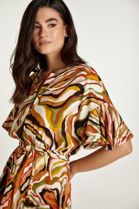Vestido estampado color ladrillo con mangas con volantes - Image 6
