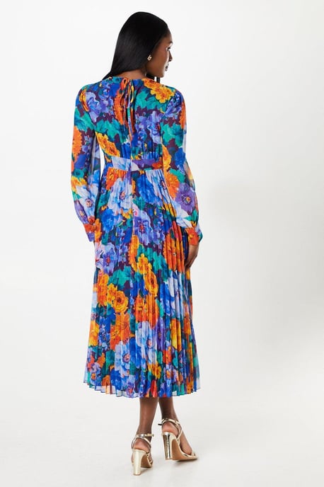 Printed Ruffle And Pleated Midi Dress With Blouson Sleeve - Image 3