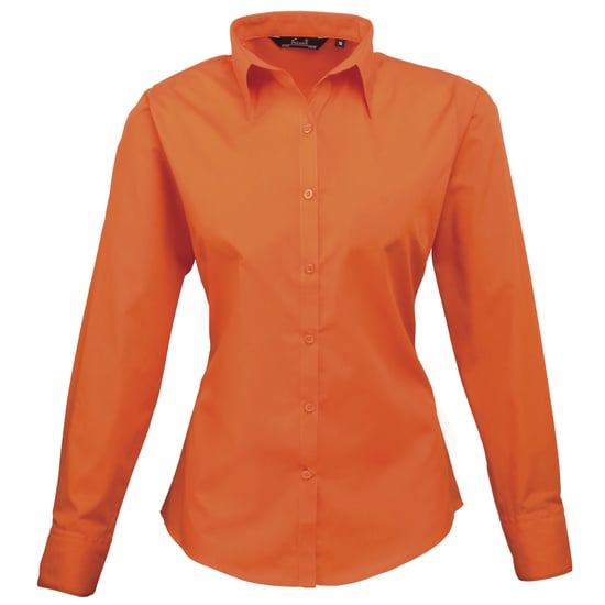 Premier Womens/Ladies Poplin Long-Sleeved Blouse (Orange) - Image 1