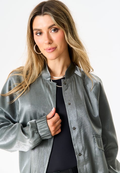 Metallic Elasticated Waist Bomber Jacket