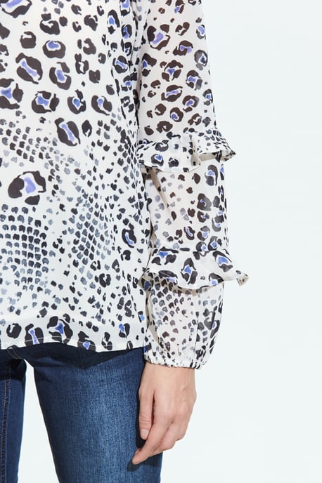 Cream Abstract Animal Print Ruffle Sleeve Top
